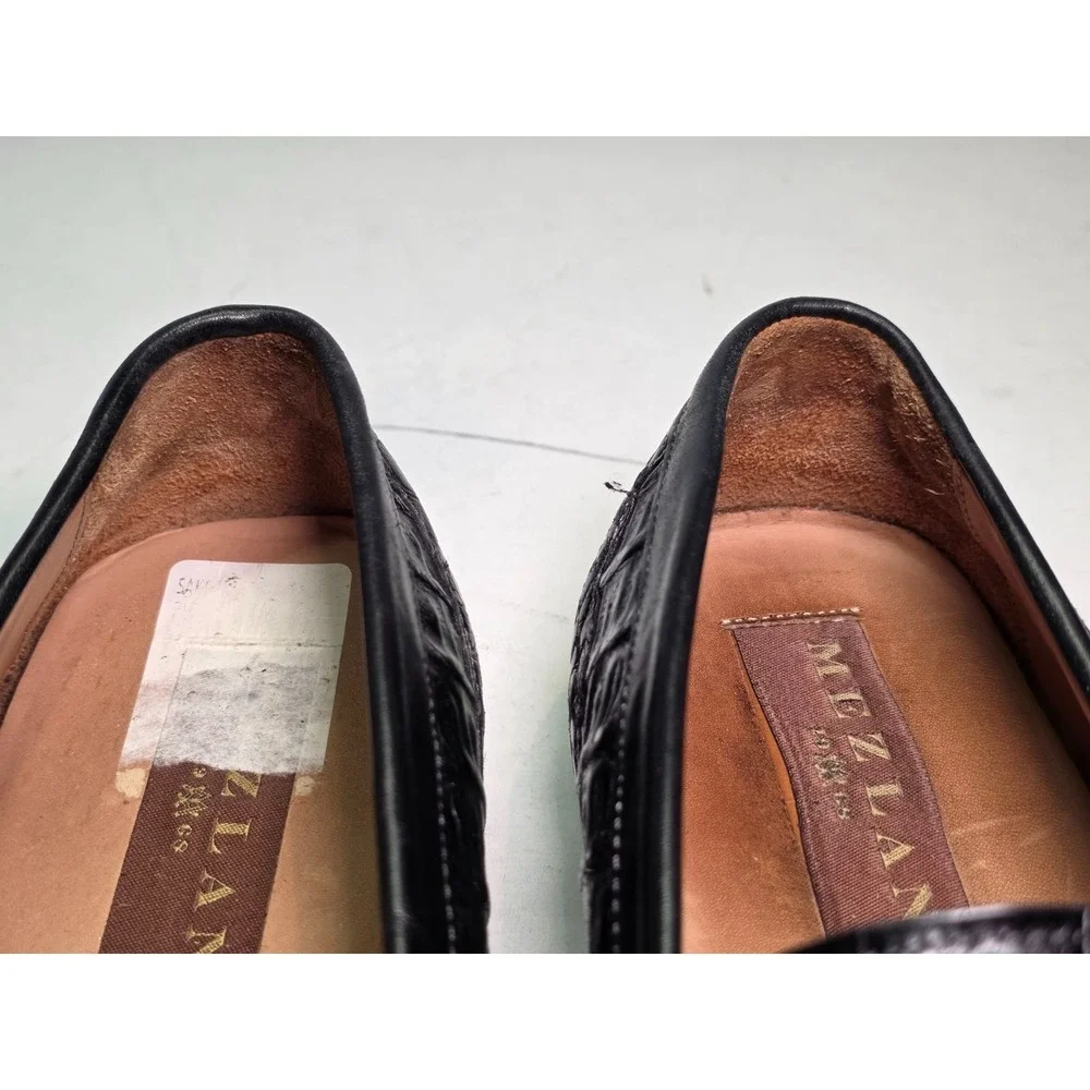 Mezlan Encina Men's Loafers Size 10.5‎ Black Genuine Crocodile Leather Shoes Vtg